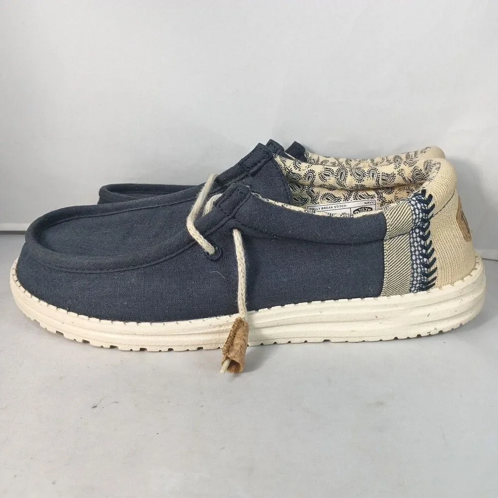 Hey Dude Wally Break Stitch Navy Blue Shoes Women 10 Men 8